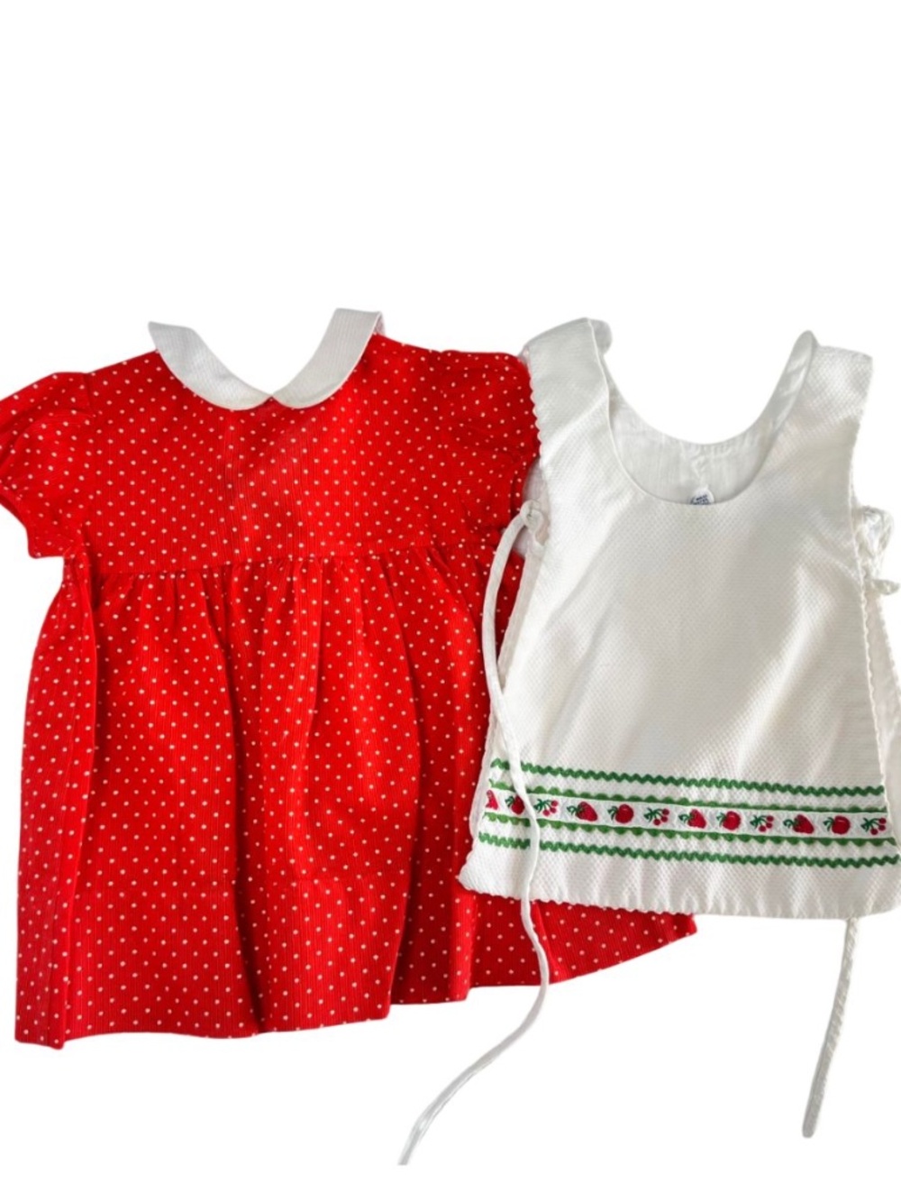 1970s Vintage Neiman Marcus Red Little Girls Dress with Apron